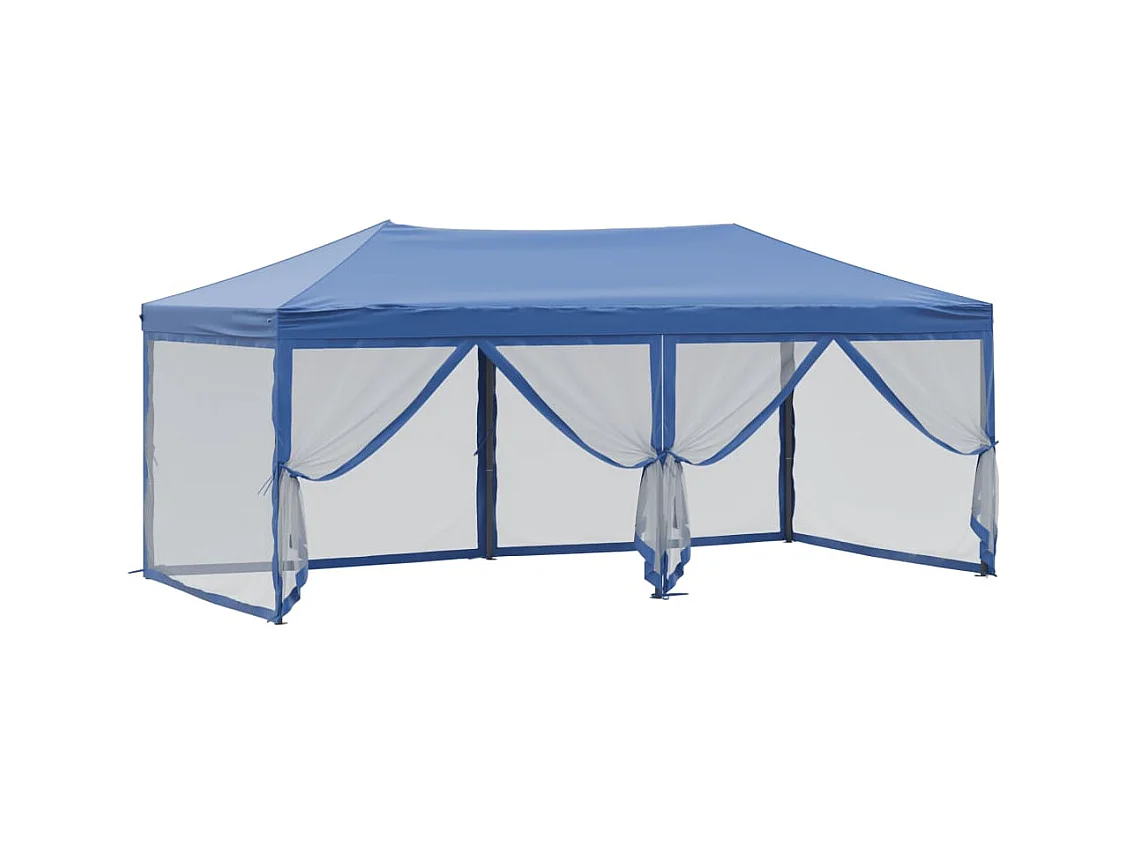Tente de réception pliable avec parois Bleu 3x6 m