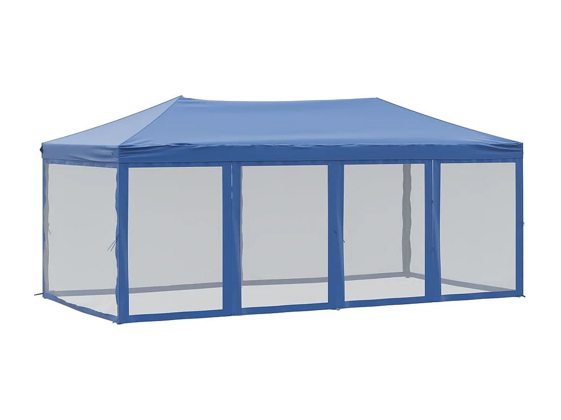 Tente de réception pliable avec parois Bleu 3x6 m
