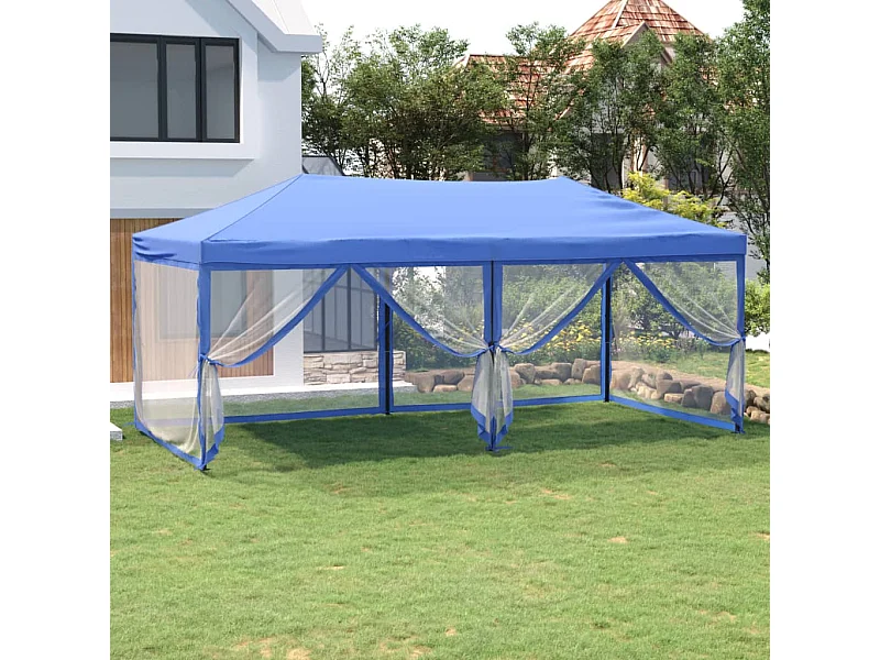 Tente de réception pliable avec parois Bleu 3x6 m