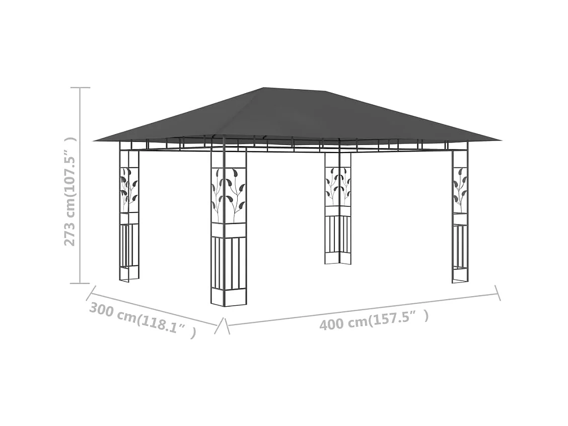 Belvédère avec moustiquaire 4x3x2,73 m Anthracite 180 g/m²