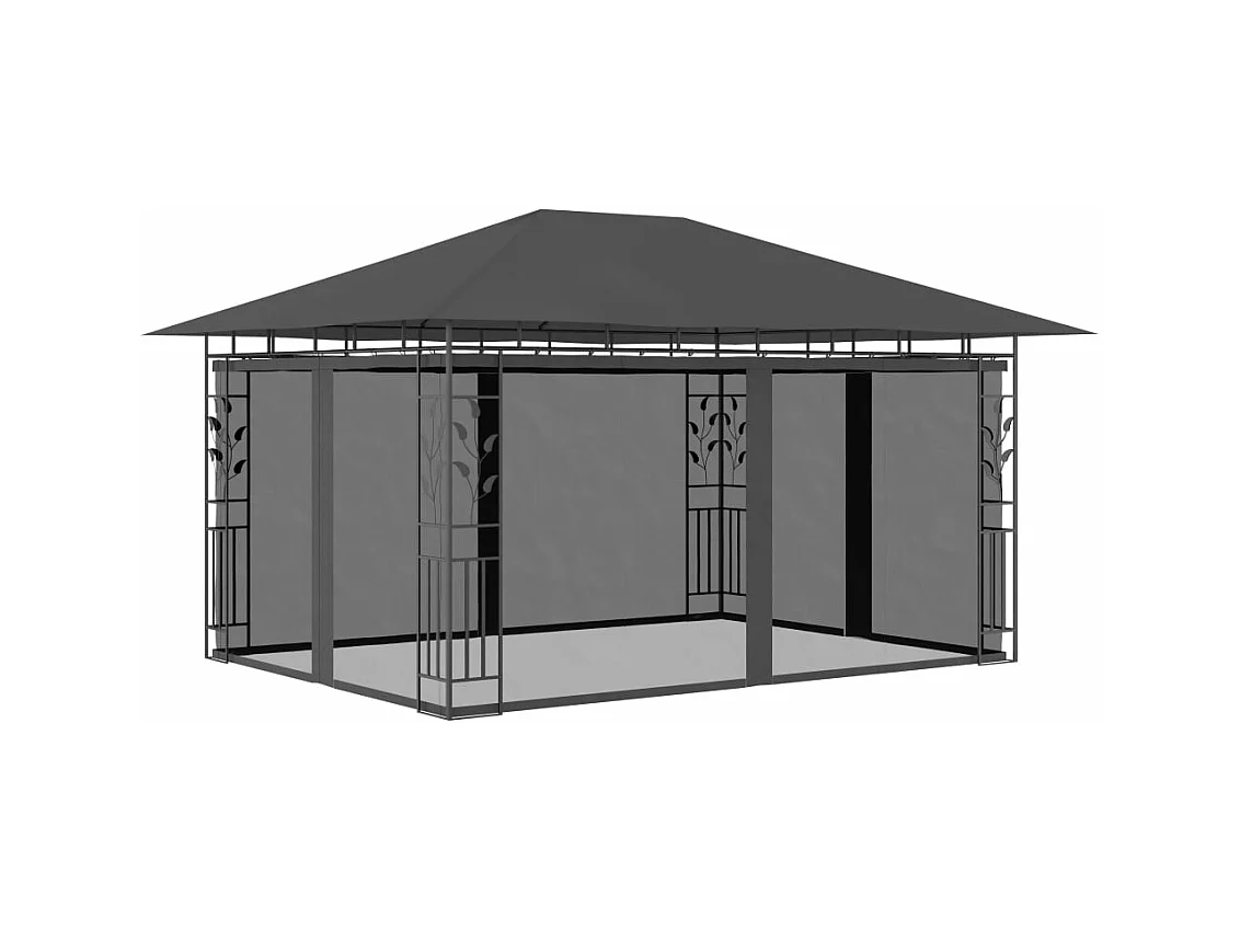 Pavillon mit Moskitonetz 4x3x2,73 m Anthrazit 180 g/m²