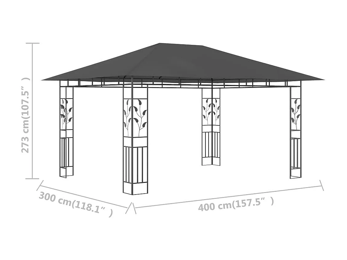 Belvédère avec moustiquaire 4x3x2,73 m Anthracite 180 g/m²