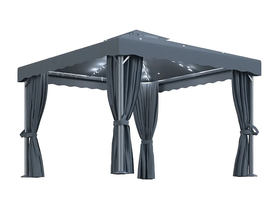 Tonnelle avec rideau et guirlande lumineuse LED 3x3m Anthracite