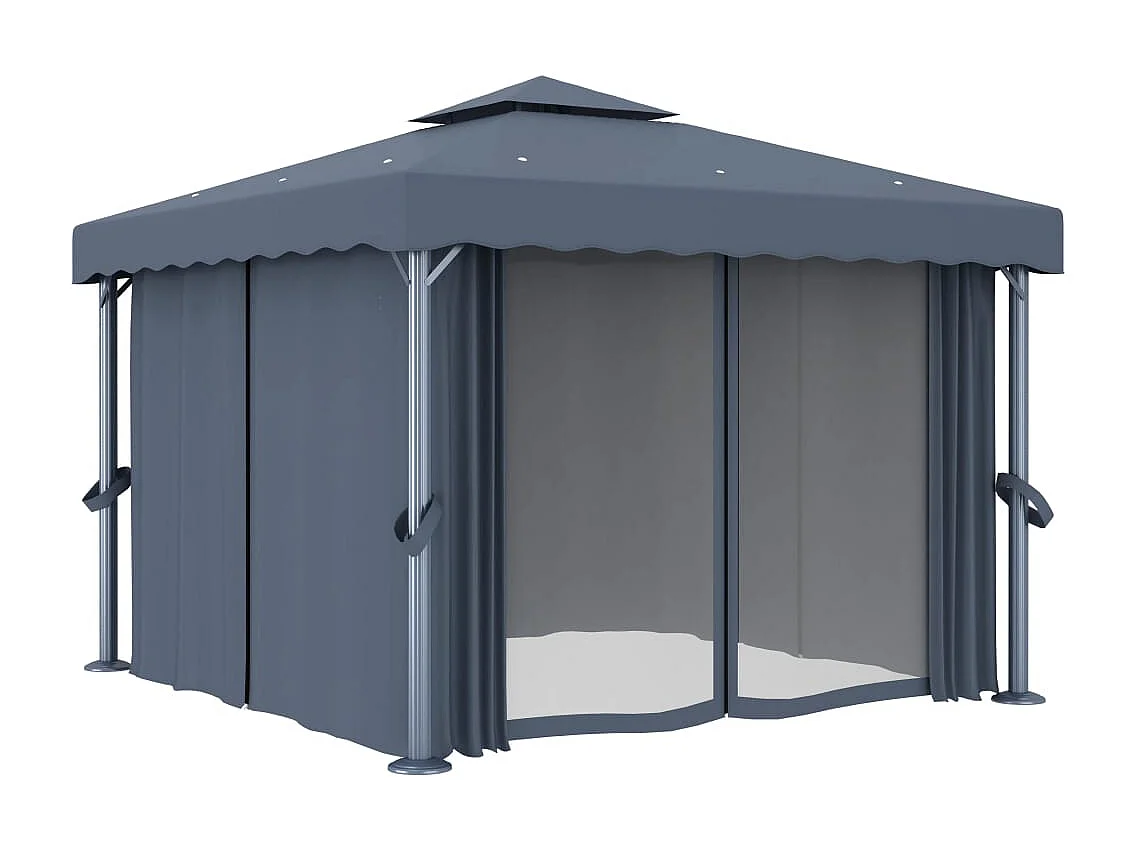 Tonnelle avec rideau et guirlande lumineuse LED 3x3m Anthracite