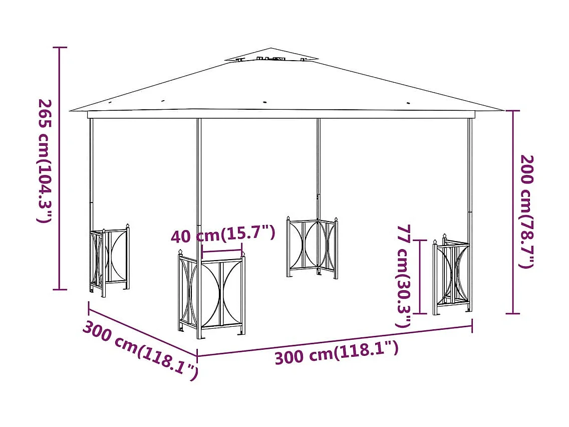Tenda para festas 3x6 m PE antracite