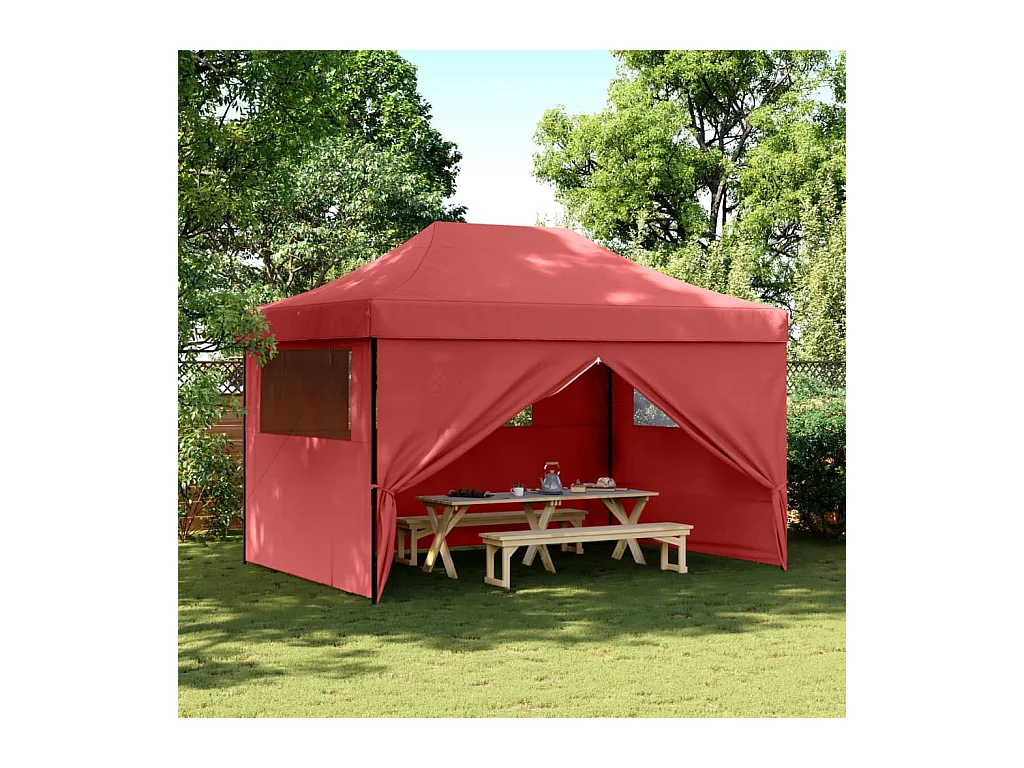 Partytent inklapbaar pop-up met 4 zijwanden bordeauxrood