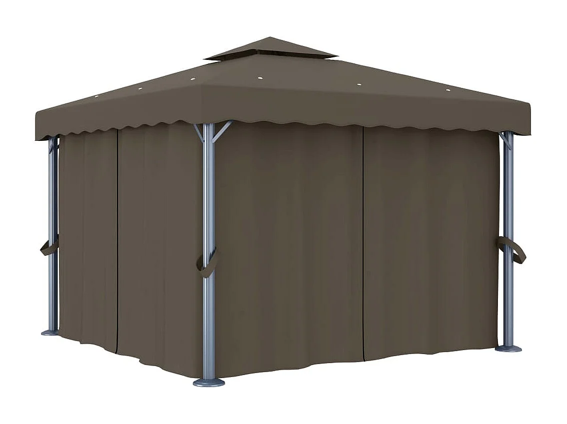 Tonnelle avec rideau et guirlande lumineuse à LED 3x3 m Taupe