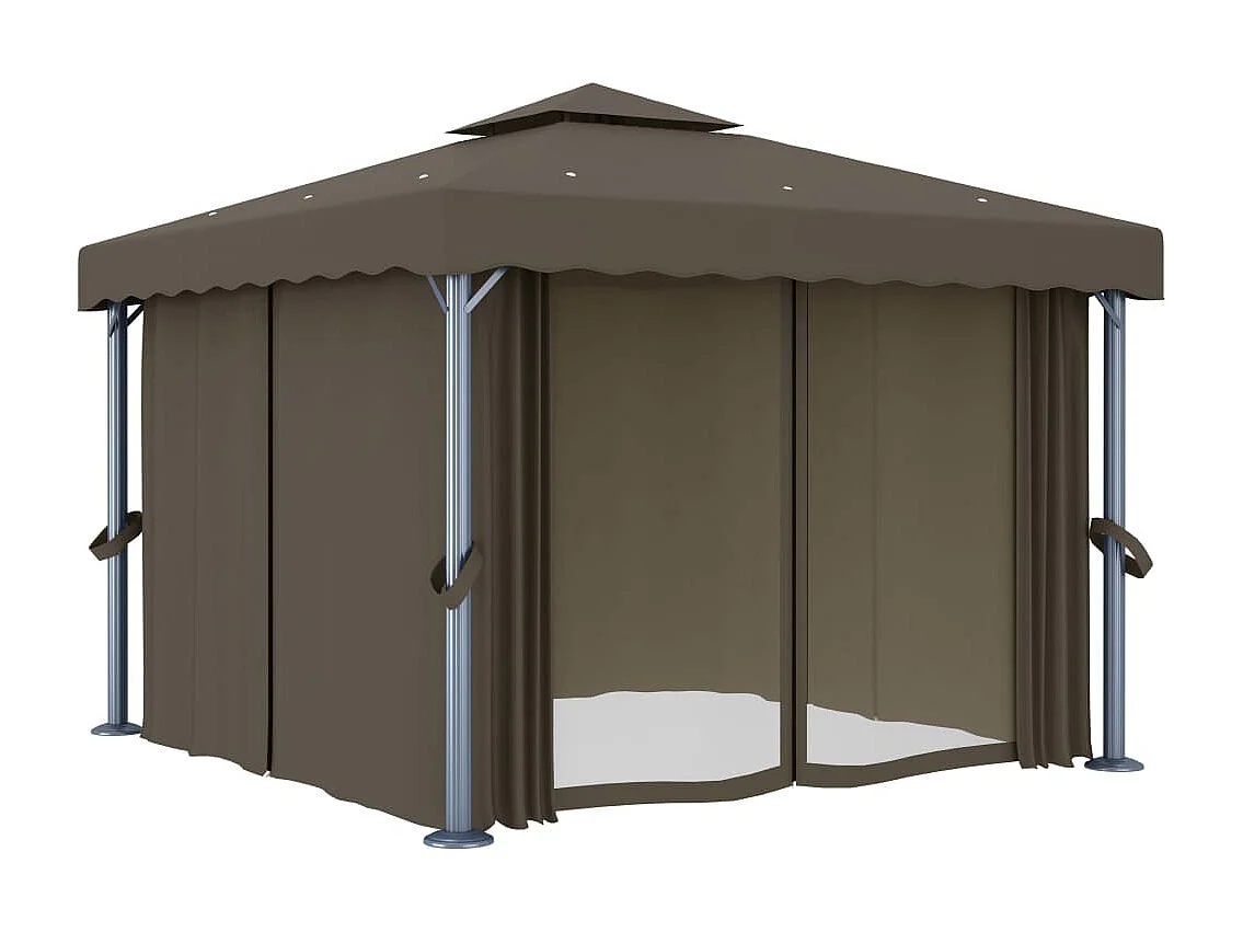 Tonnelle avec rideau et guirlande lumineuse à LED 3x3 m Taupe