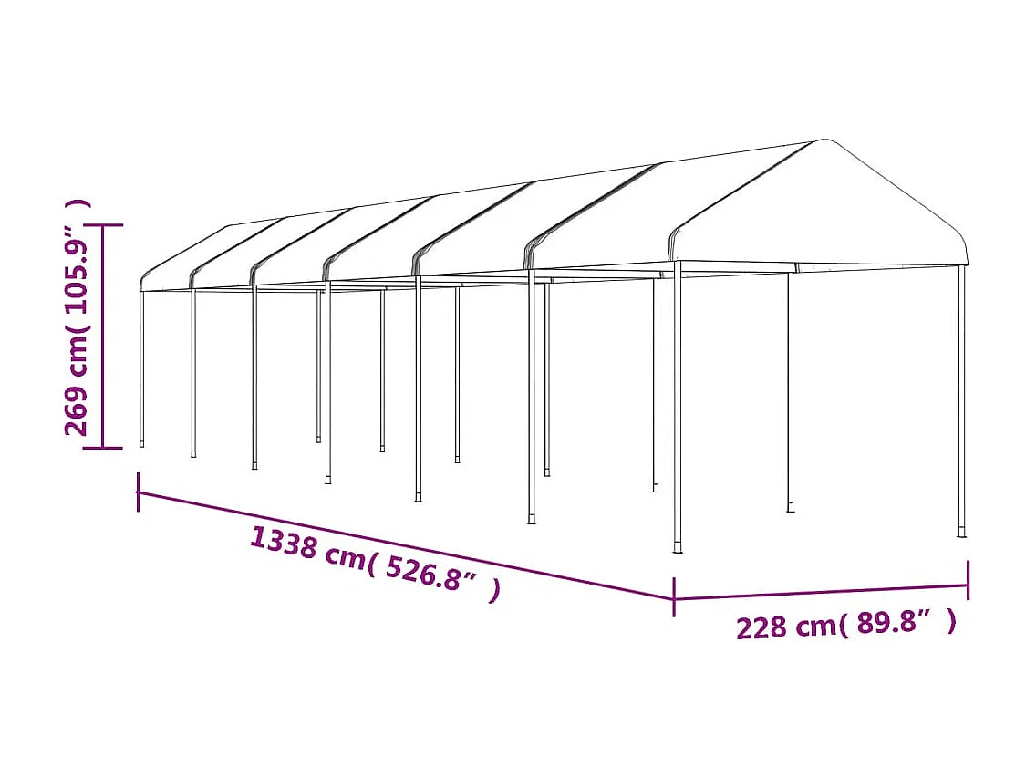 Belvédère avec toit blanc 13,38x2,28x2,69 m polyéthylène