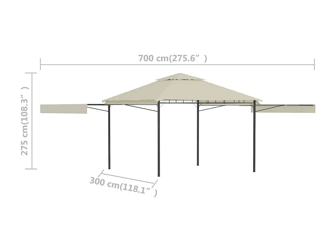 Gazebo con Tetto Doppio Estendibile 3x3x2,75 m Crema 180 g/m²