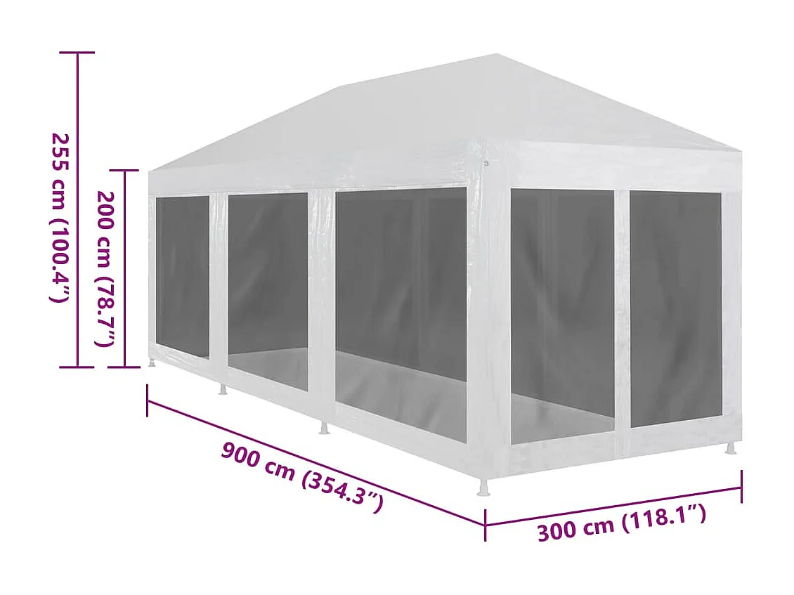 Tenda per Feste con 8 Pareti in Rete 9x3 m