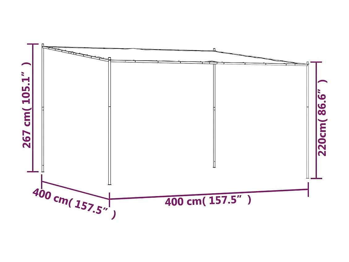 Cenador acero y tela gris antracita 4x4 m 180 g/m²