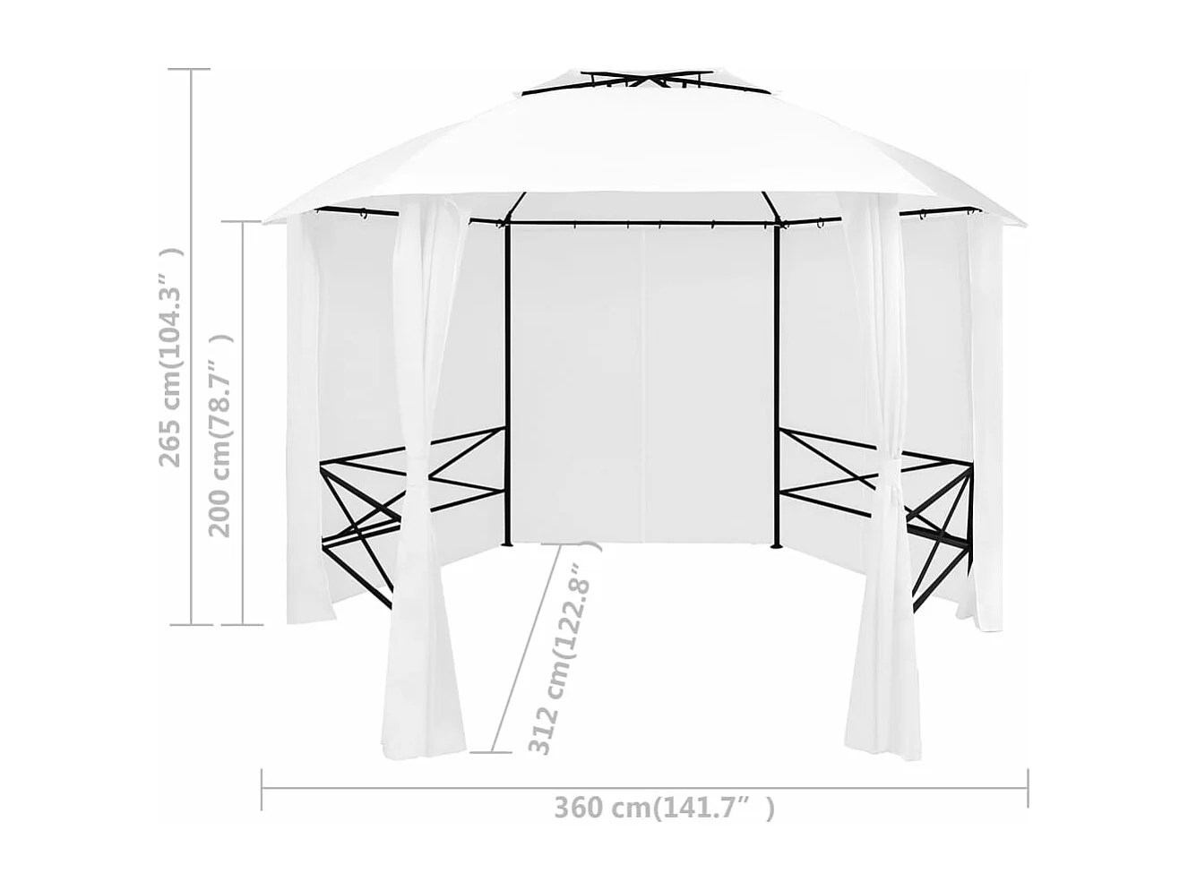 Gartenzelt mit Vorhängen 360x312x265 cm Weiß 180 g/m²