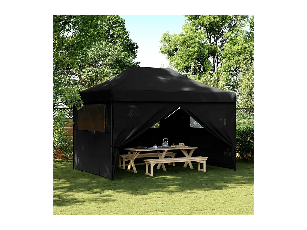 Tente de réception pliable escamotable 4 parois latérales noir