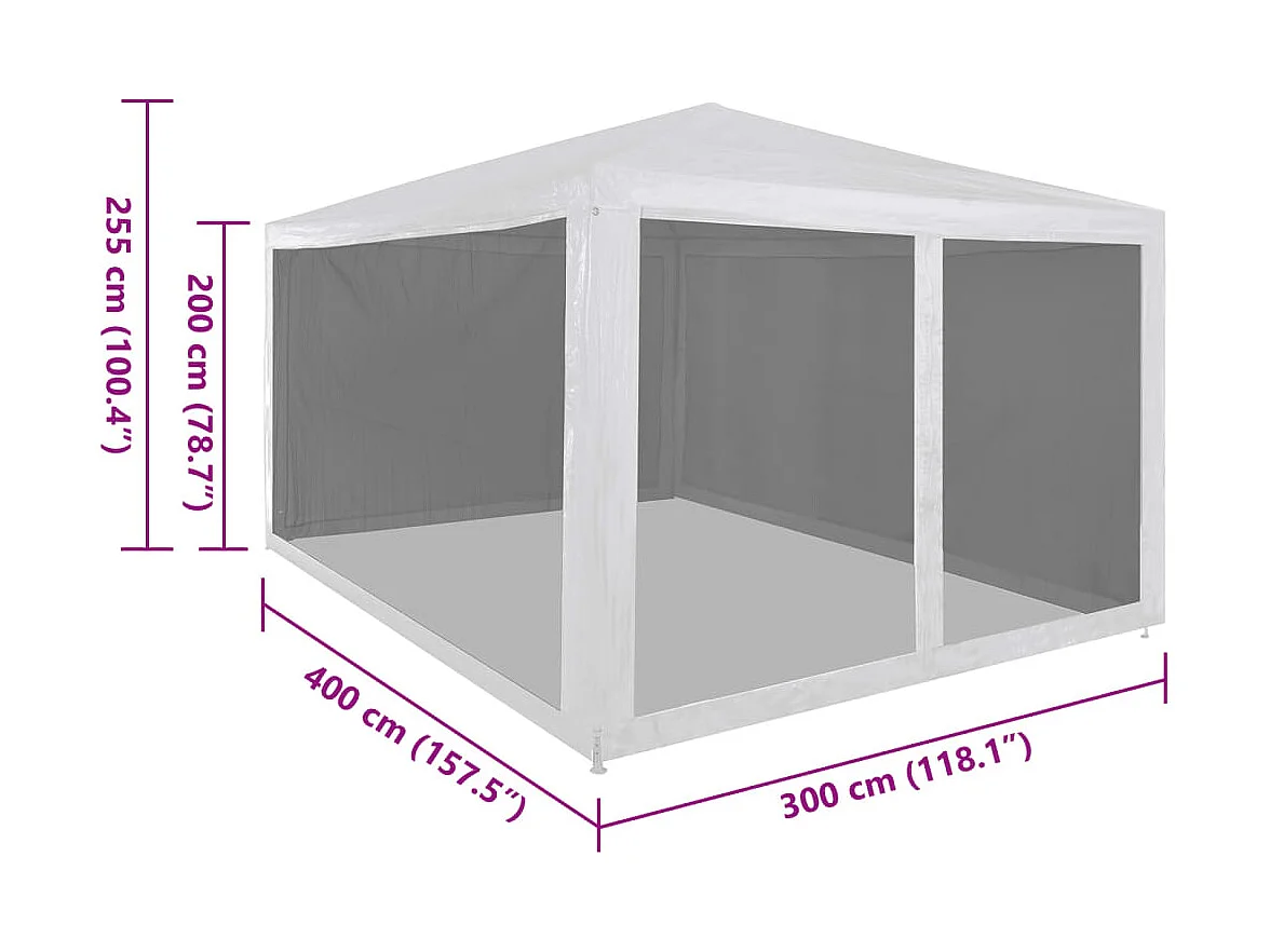 Tente de réception avec 4 parois en maille 4 x 3 m
