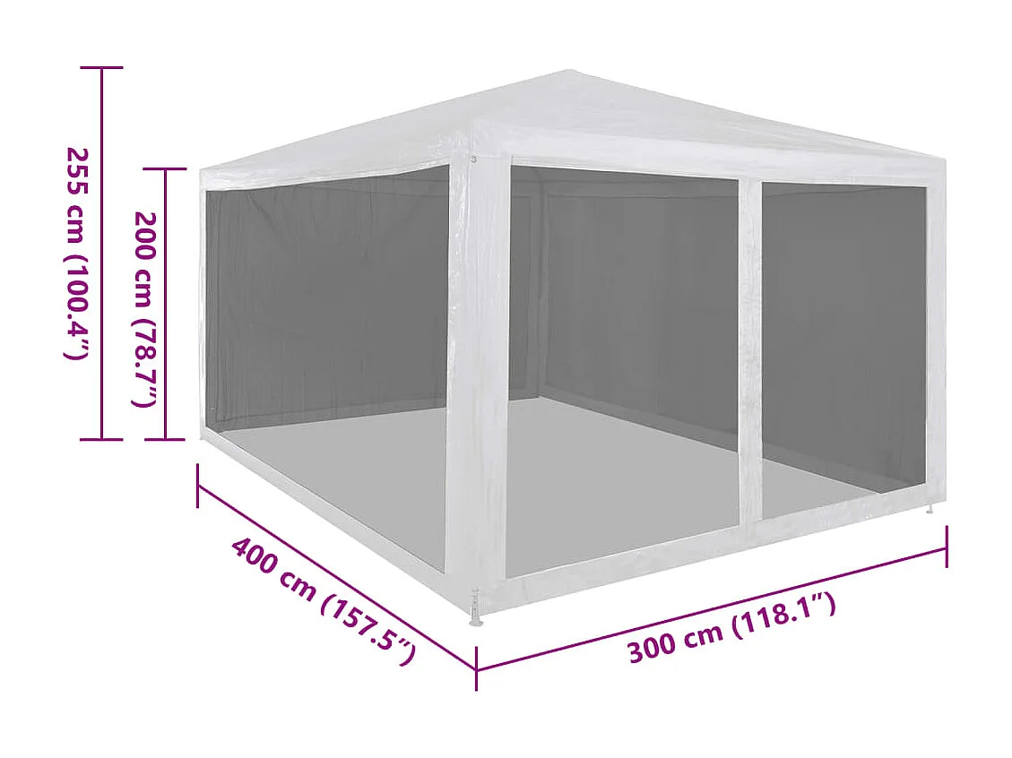 Tente de réception avec 4 parois en maille 4 x 3 m