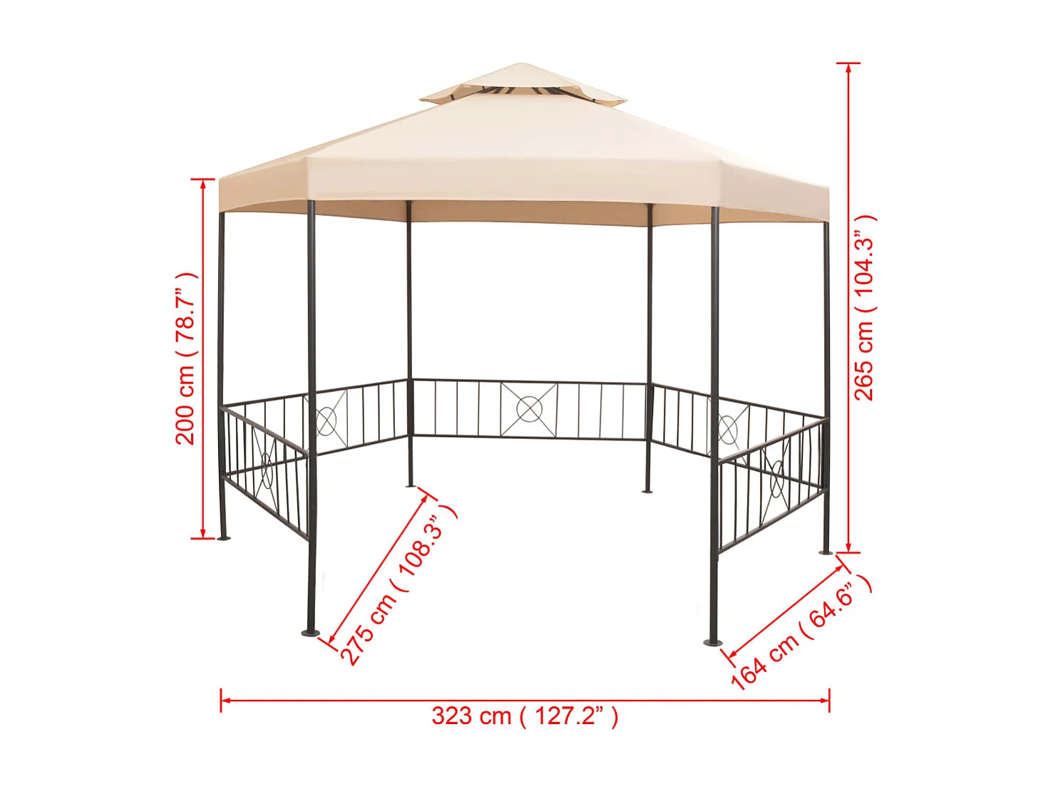 Chapiteau tente de jardin Hexagonal Beige 323 x 265 cm