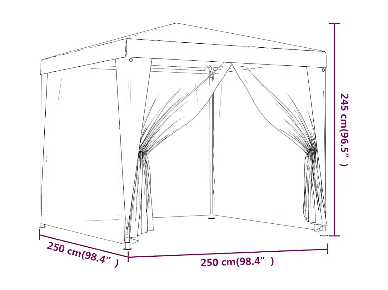 Tente de fête avec 4 parois latérales en maille Bleu 2,5x2,5 m