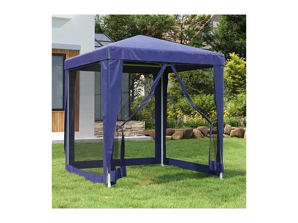 Tente de fête avec 4 parois latérales en maille Bleu 2x2 m PEHD