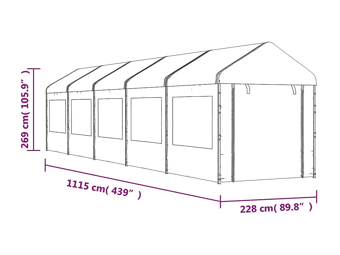 Belvédère avec toit blanc 11,15x2,28x2,69 m polyéthylène