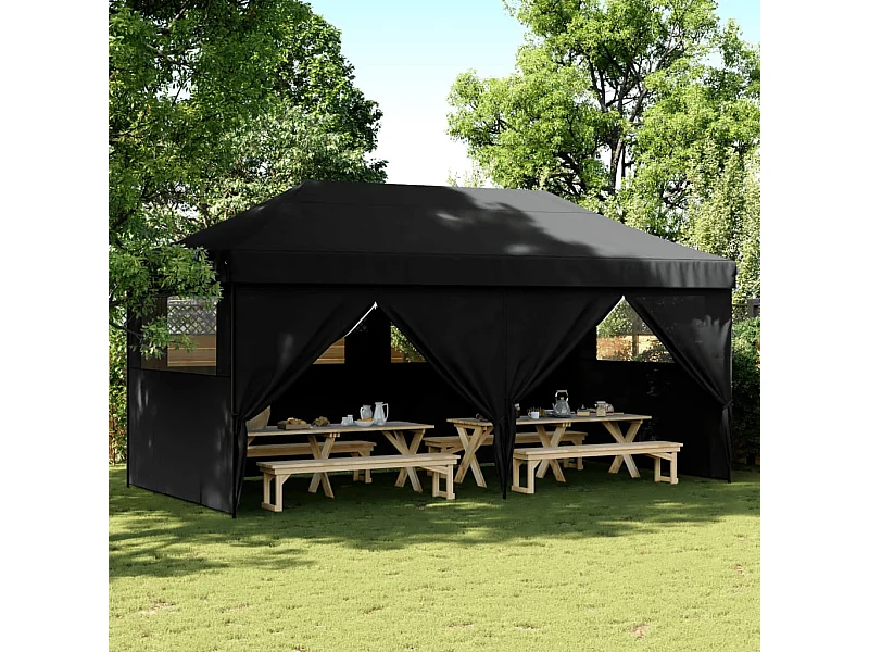 Tente de réception pliable escamotable 4 parois latérales noir