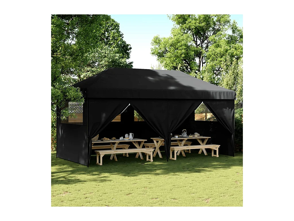 Tente de réception pliable escamotable 4 parois latérales noir