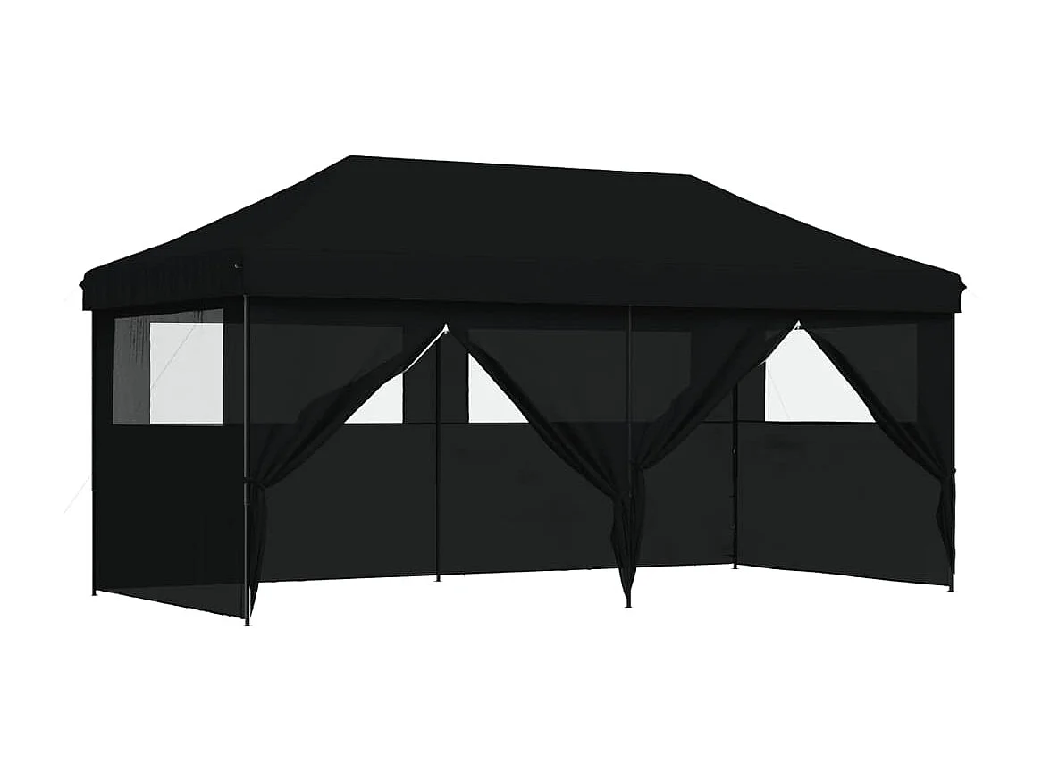 Tente de réception pliable escamotable 4 parois latérales noir
