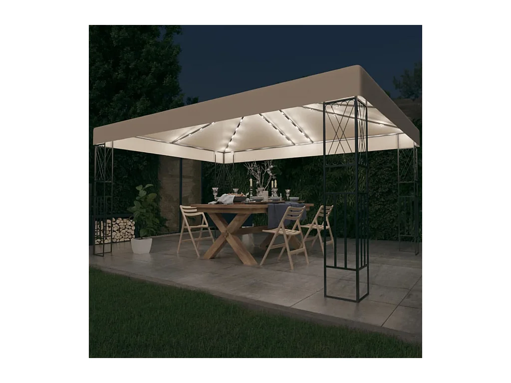 Tonnelle avec guirlande lumineuse à LED 3x4 m Crème Tissu