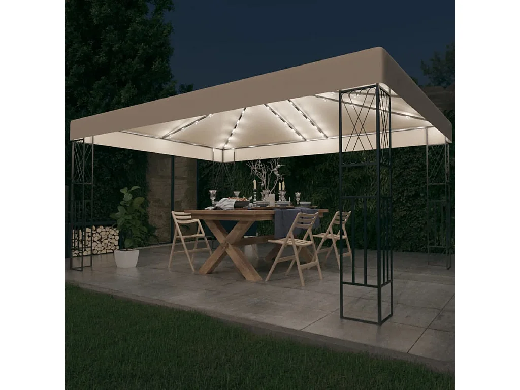 Tonnelle avec guirlande lumineuse à LED 3x4 m Crème Tissu