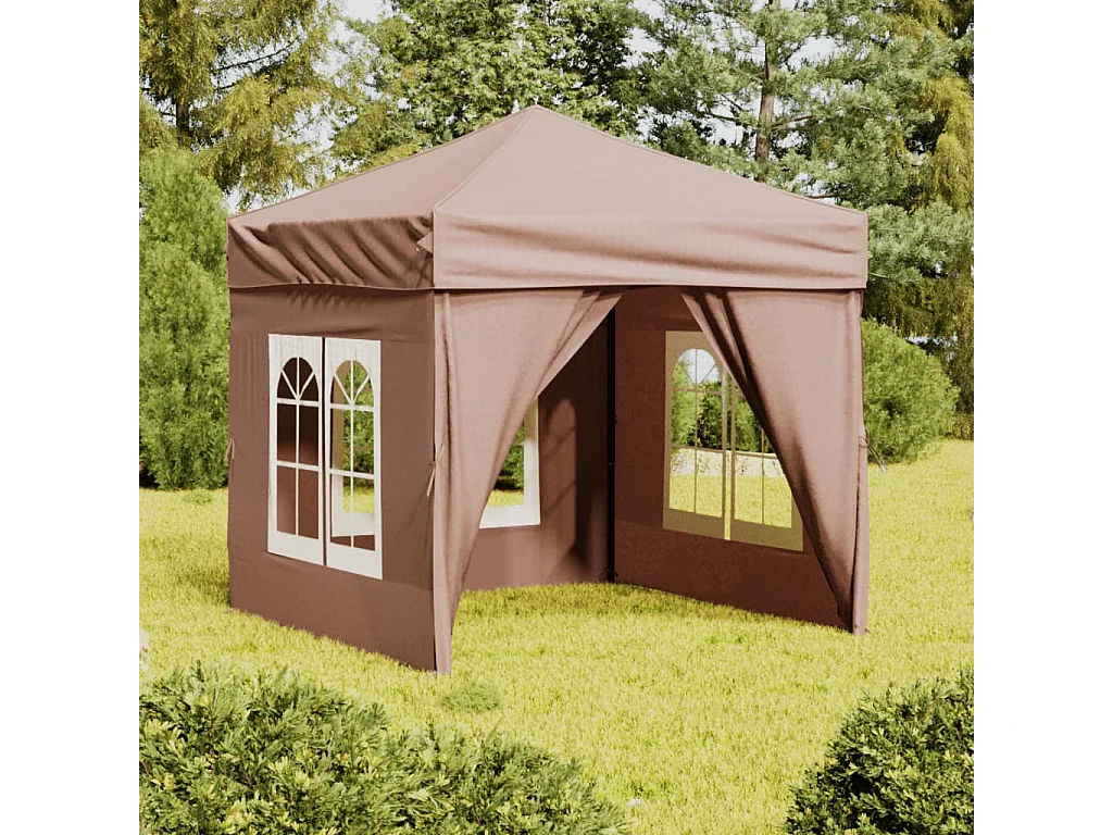 Carpa de fiesta plegable con paredes laterales gris taupe 2x2 m