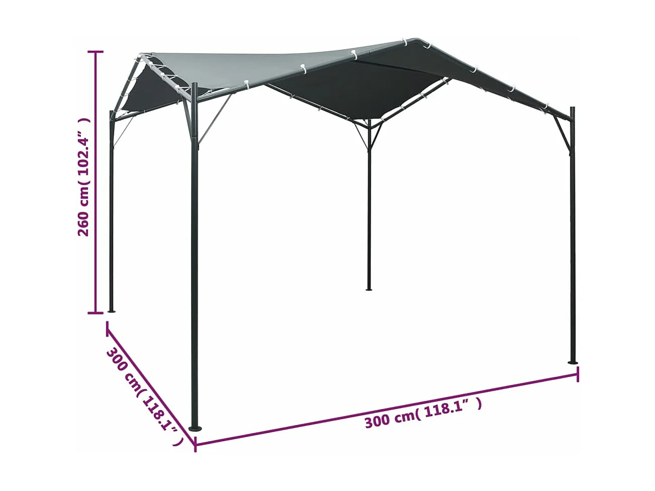 Auvent tente belvédère 3x3 m Acier Anthracite