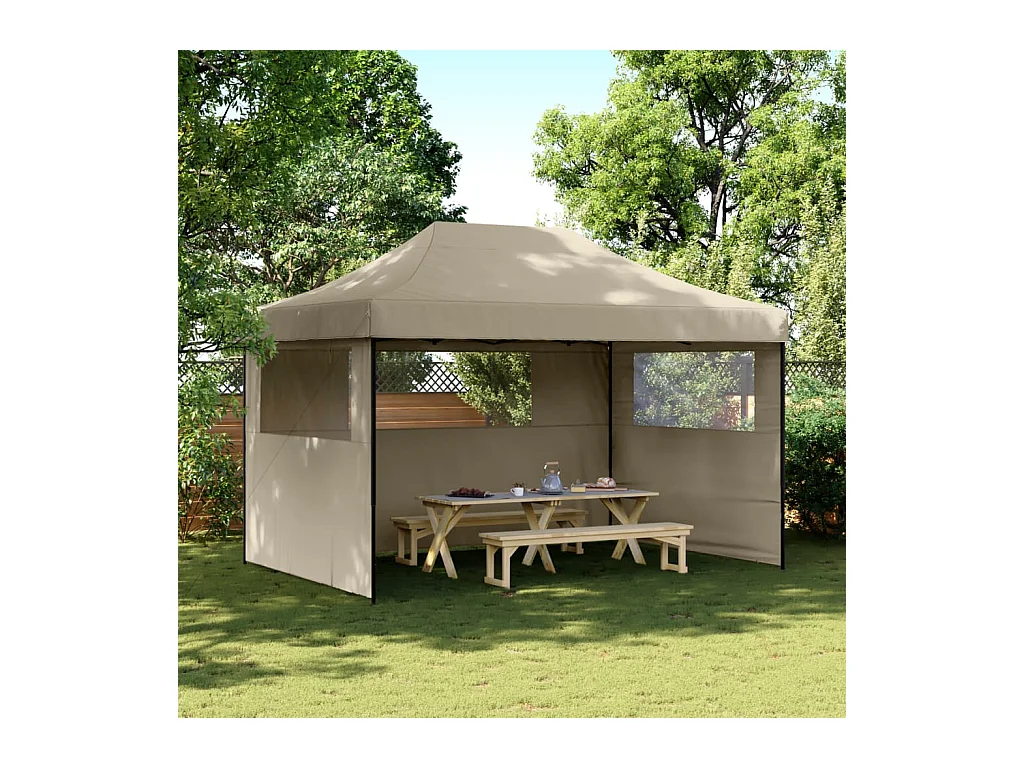 Tente de réception pliable escamotable 3 parois latérales taupe