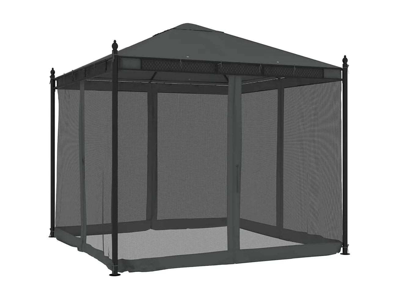 Tonnelle avec parois en filet anthracite 2,93x2,93 m acier
