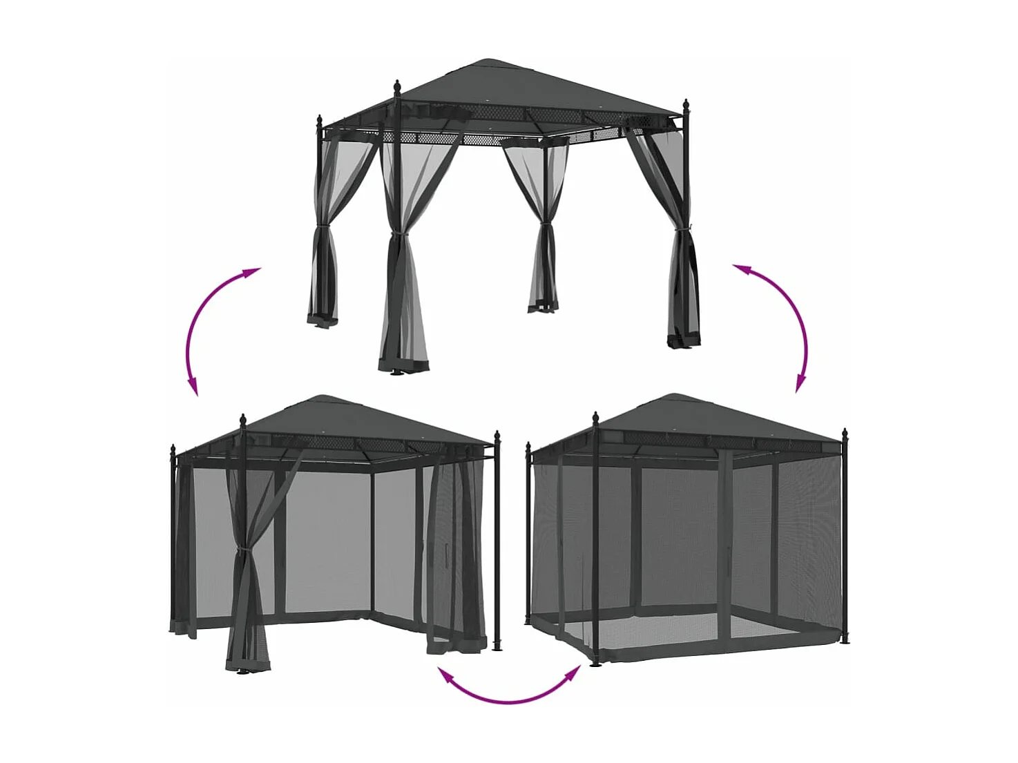 Tonnelle avec parois en filet anthracite 2,93x2,93 m acier