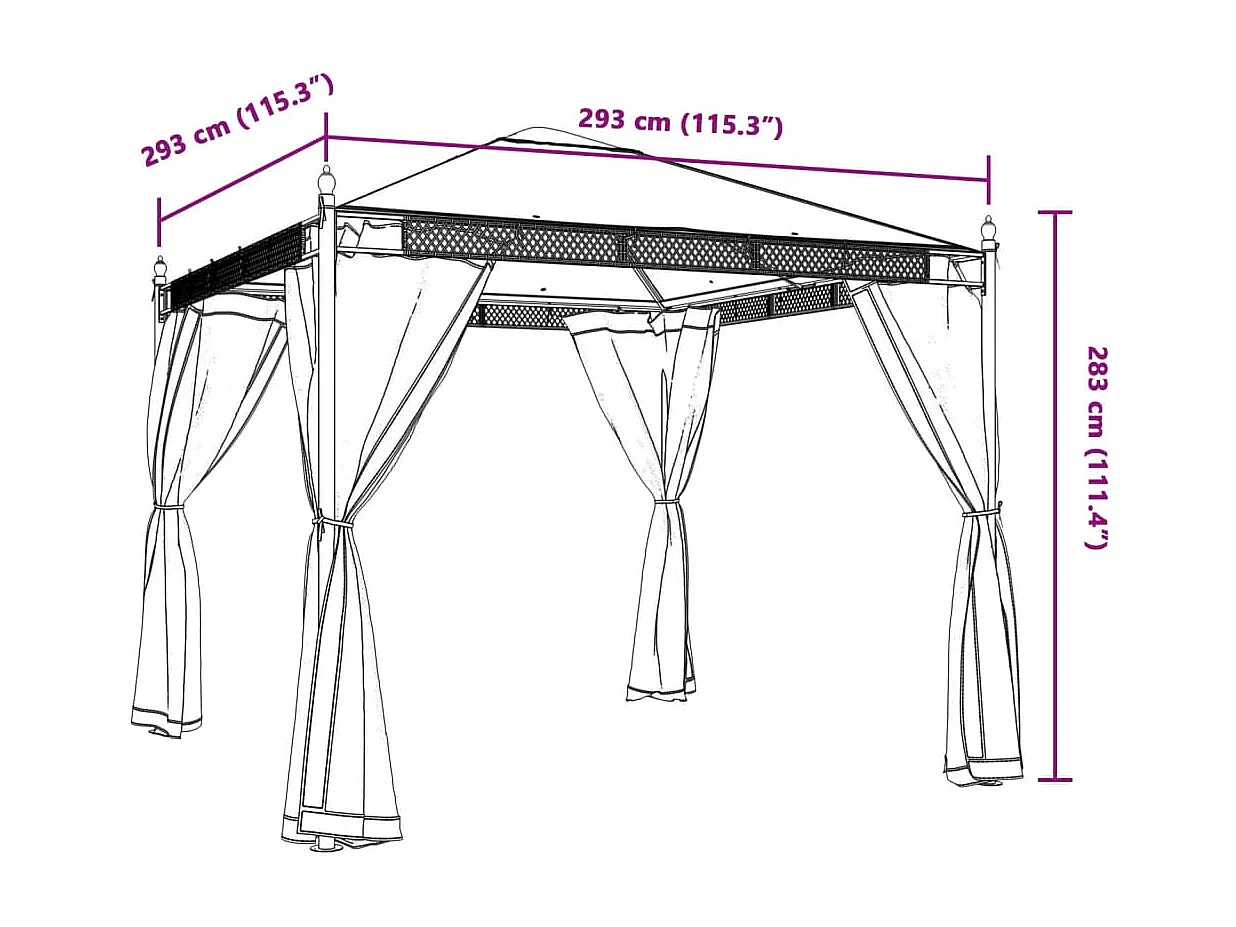 Tonnelle avec parois en filet anthracite 2,93x2,93 m acier
