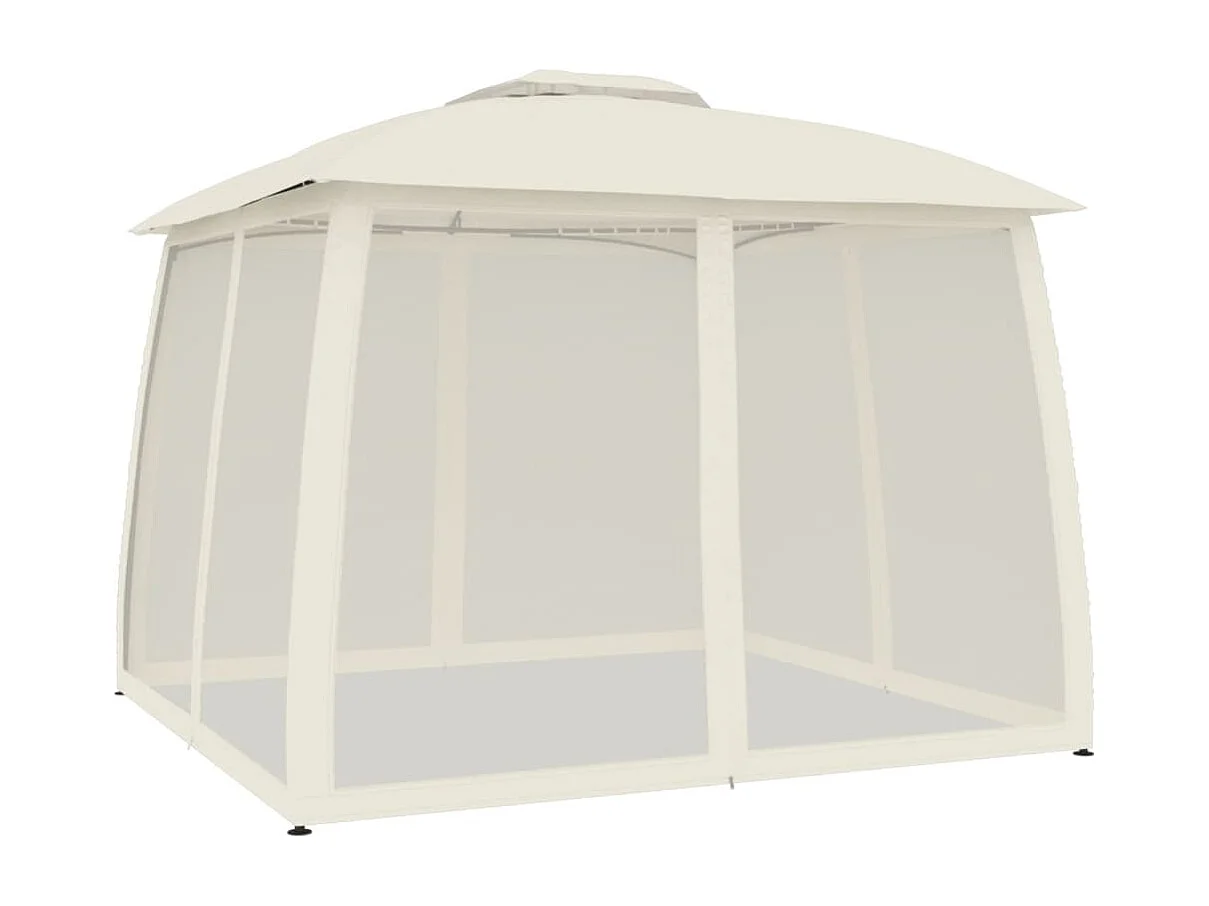 Tonnelle avec double toit et parois en filet crème acier