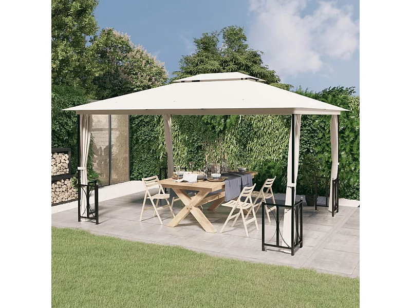 Tonnelle avec parois et toit double 3x4 m Crème