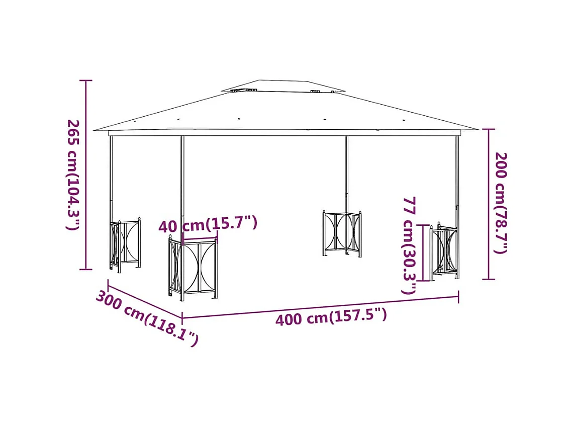 Tonnelle avec parois et toit double 3x4 m Crème