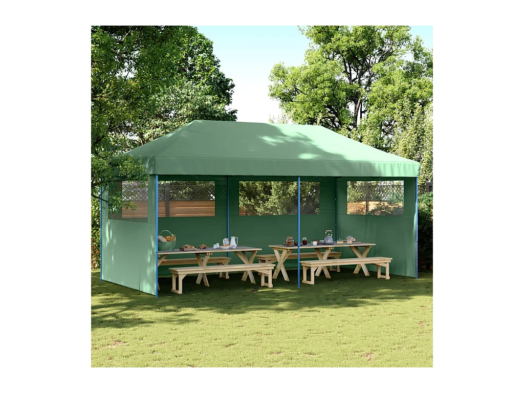 Tente de réception pliable escamotable 3 parois latérales vert