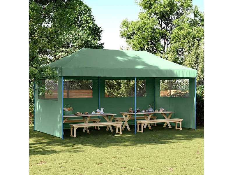 Tente de réception pliable escamotable 3 parois latérales vert