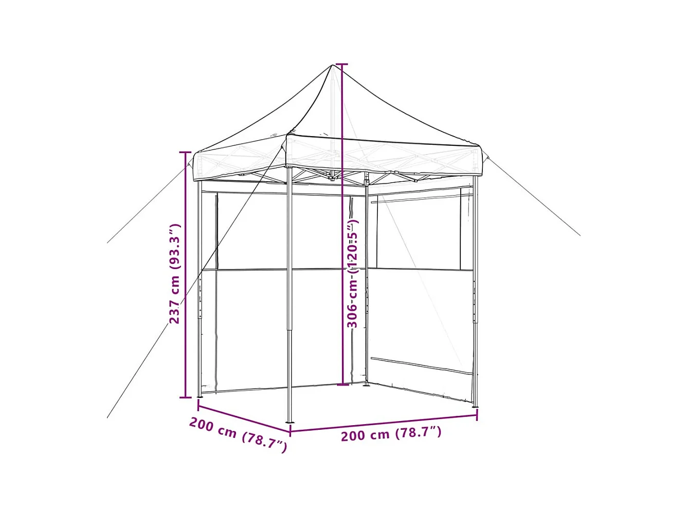 Partytent inklapbaar pop-up met 2 zijwanden bruin