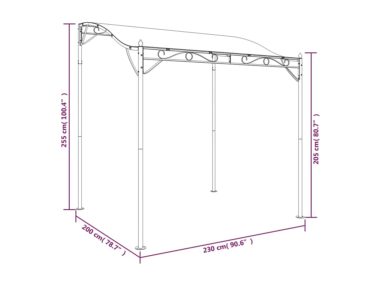 Toldo acero y tela gris antracita 2x2,3 m 180 g/m²
