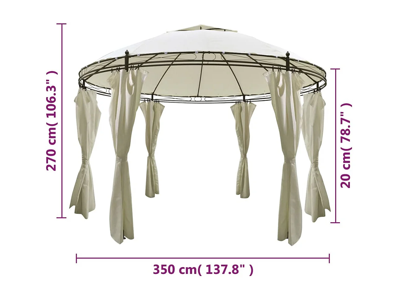 Tonnelle ronde avec rideaux 3,5 x 2,7 m