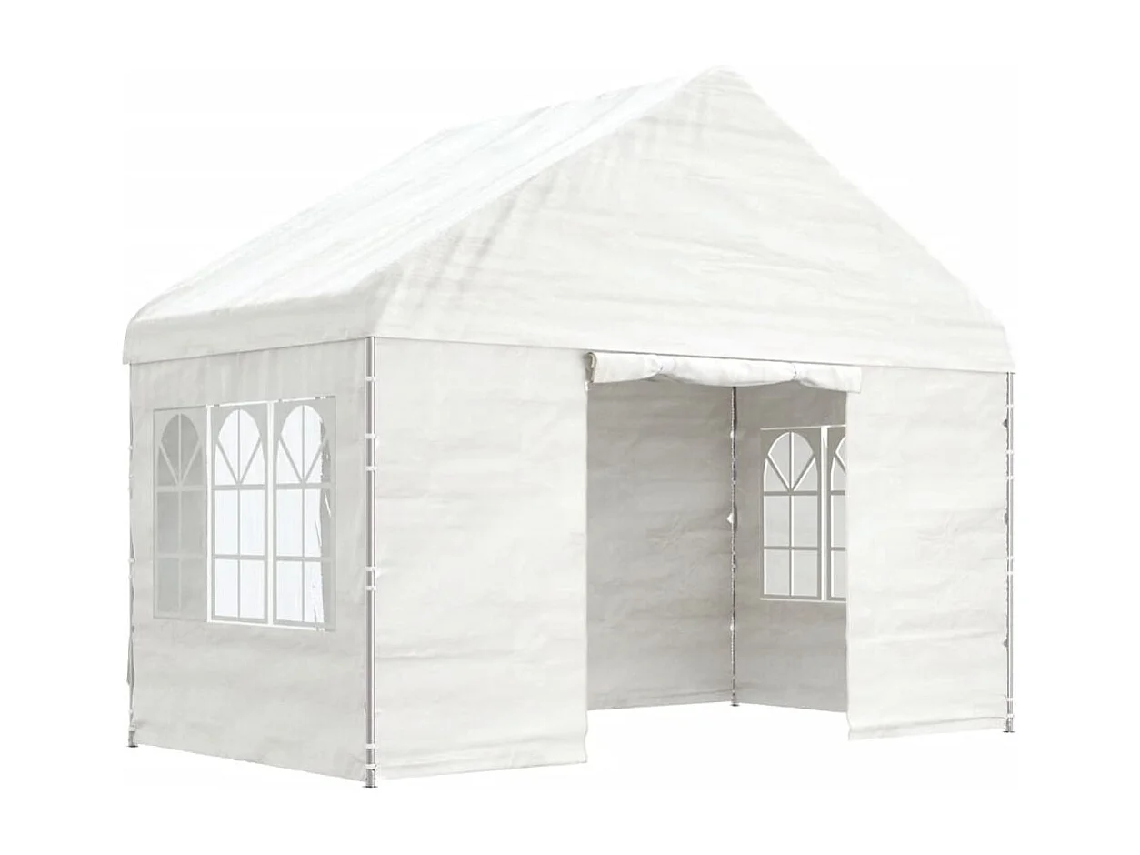 Cenador con techo polietileno blanco 4,08x2,23x3,22 m