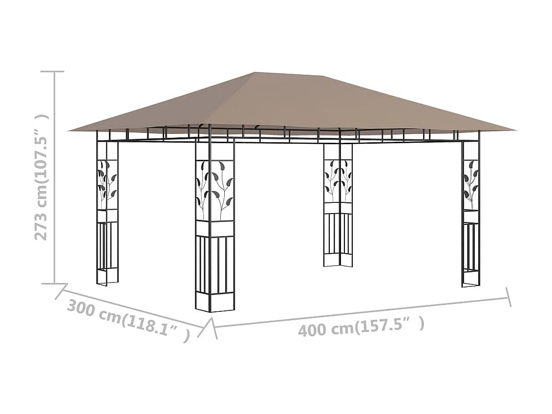 Cenador con mosquitera gris taupe 4x3x2,73 m 180 g/m²