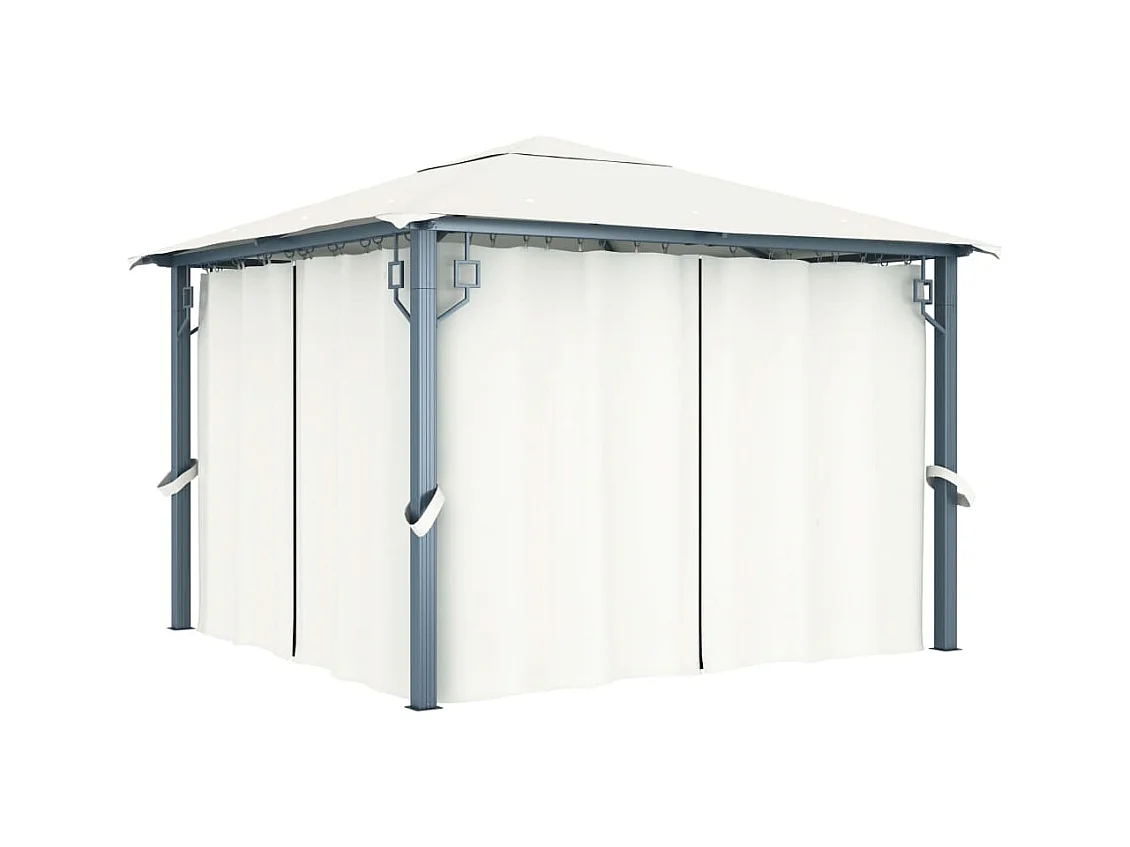 Gazebo con Tende Stringa di Luci LED 300x300 cm Crema Alluminio