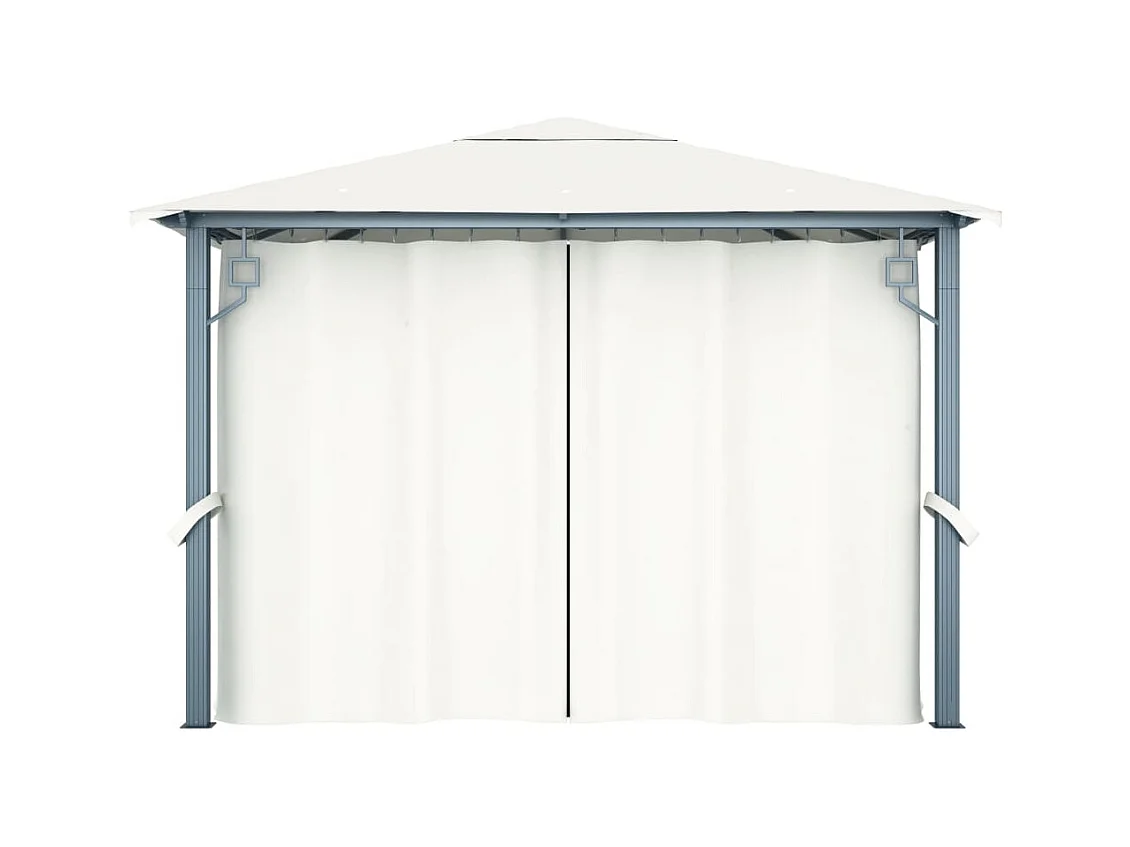 Gazebo con Tende Stringa di Luci LED 300x300 cm Crema Alluminio