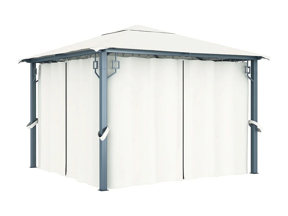 Tonnelle avec rideau et lumières LED 3x3 m Crème Aluminium
