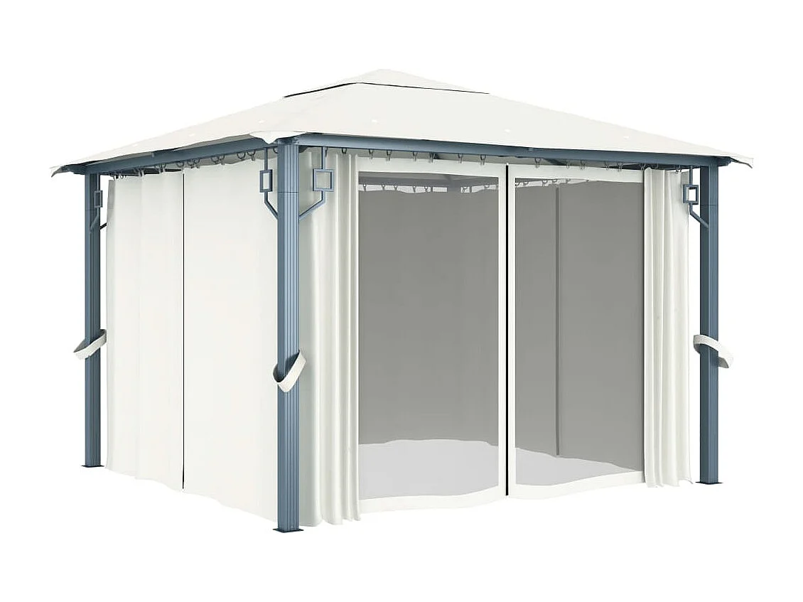 Tonnelle avec rideau et lumières LED 3x3 m Crème Aluminium