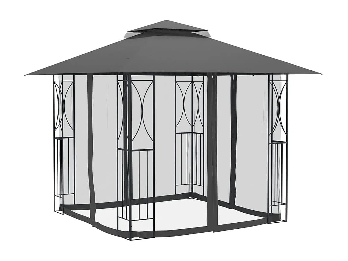 Gazebo con Pareti Laterali Antracite 300x300x270 cm Acciaio